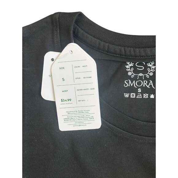 Smora Women's Love Peace Graphic Tee Black Cotton T-shirt Small - Picture 2 of 7